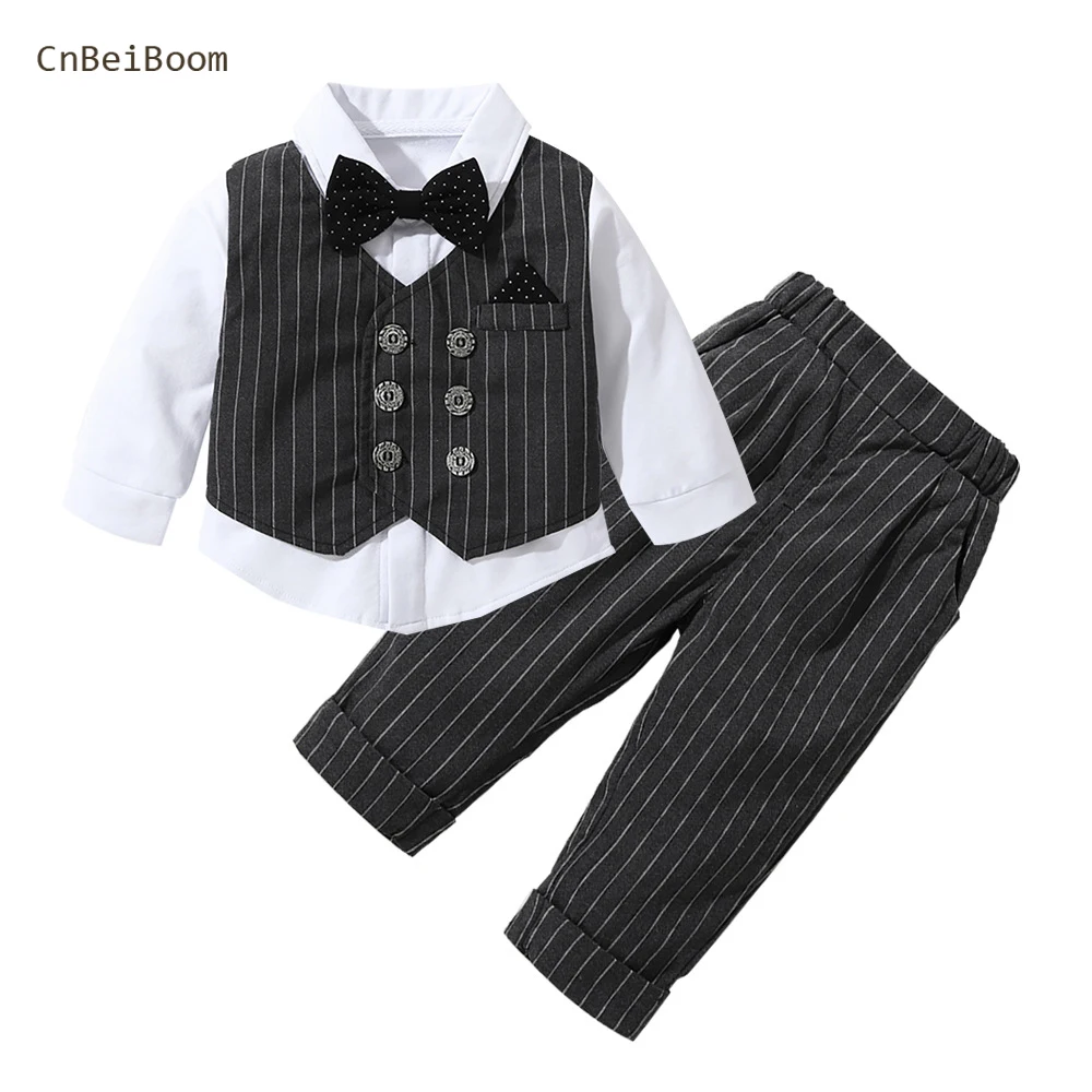 

2023 New Kids Boy Clothes Baby Gentleman Suit Clothing Sets Fake two piece vest shirt Toddler children 1-4Y Birthday Party Dress