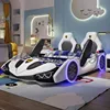 Children's Bed Boys and Girls 1.8m New Creative Cartoon Car Bed 1.5m Princess Leather Bed with Guardrail Blue 1