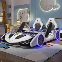 Children's Bed Boys and Girls 1.8m New Creative Cartoon Car Bed 1.5m Princess Leather Bed with Guardrail Blue 1