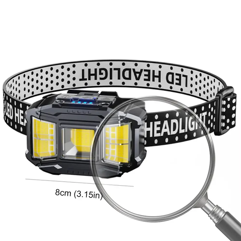 COB LED Strong Light Headlight 5 Gears Head Mounted Flashlight Power Display Powerful Headlight Torch for Outdoor Night Fishing