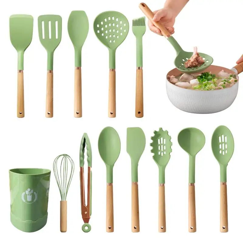 Beech Handle Silicone Kitchen Utensils Set 13pcs High Temperature Resistant Cooking Utensils