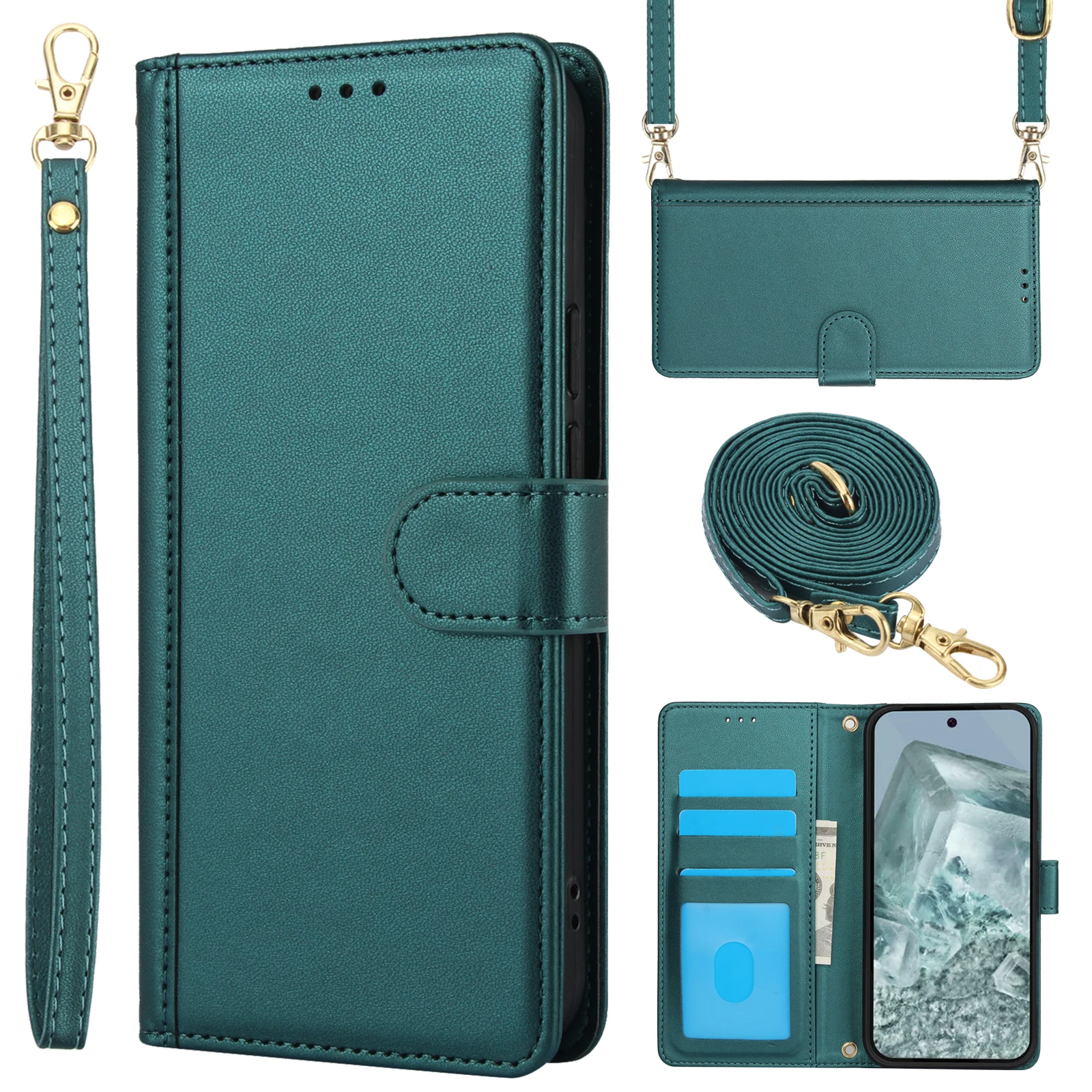 Crossbody Cards Solt Wallet Ledertasche für Google Pixel 9 Pro XL 8 8A Langes Lanyard Buch Ständer Schultergurt Abdeckung Fundas_voghion.com