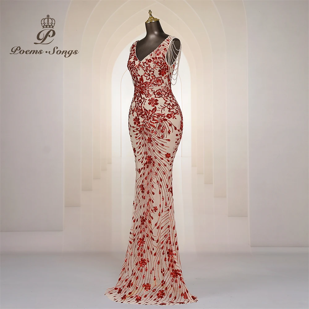 Customized Sexy beaded sleeves Mermaid Evening Dresses For Women Prom Dresses Maxi dress Party dress Beautiful evening gowns 4
