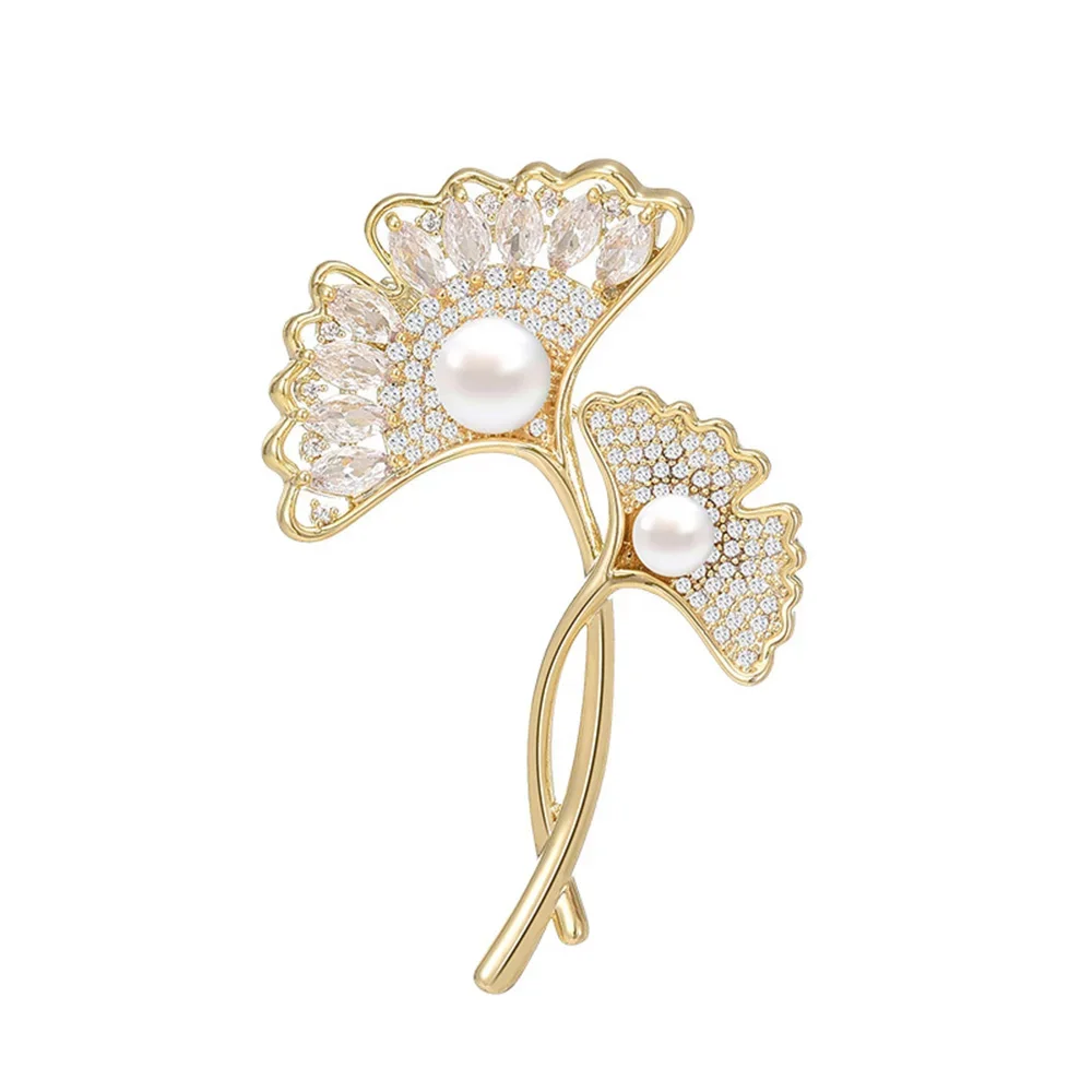 Retro Elegant Ginkgo Leaf Brooches for Women Wedding Party Flower Brooch Pin Fashion Bijouterie Broche Femme Bijoux De Luxe