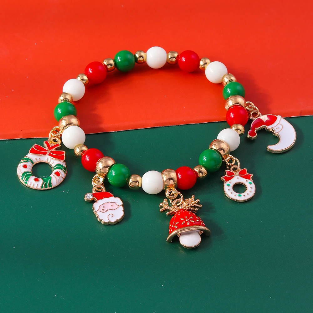 Leslie Mode Frohe Weihnachten Armband für Frauen Weihnachtsbaum Weihnachtsmann Hirsch Glocke Charm Armband Neujahr Schmuck Geschenke – Detail 10
