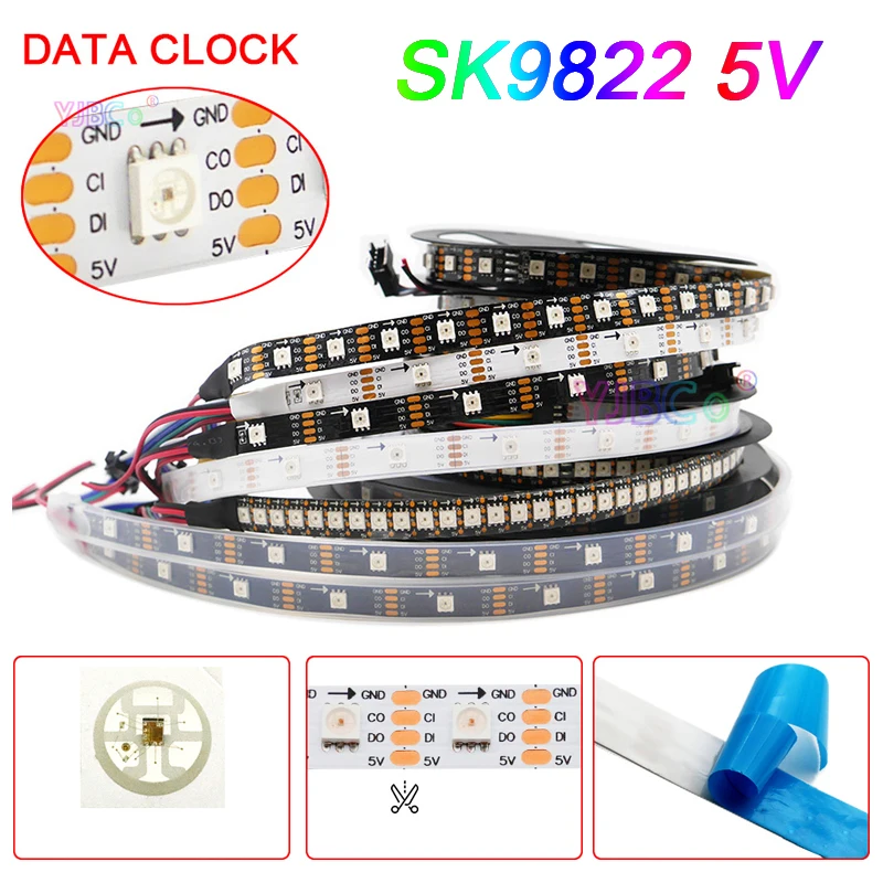 5V addressable SK9822 SMD 5050 RGB pixels LED Strip 30/60/144 leds/m DATA and CLOCK seperately Flexible Neon Light Tape APA102