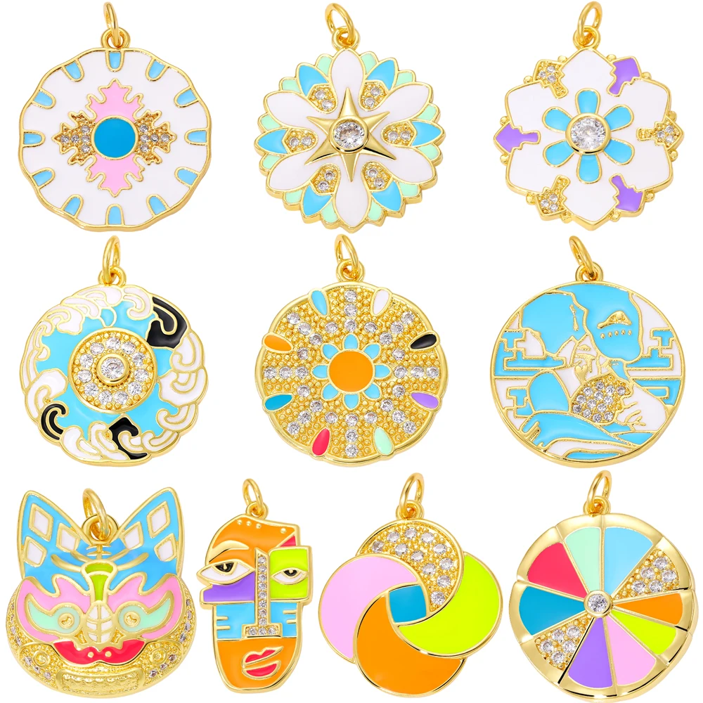 Juya 18K vergoldete Kunsthandwerk bunte Emaille runde Blumen Charms für DIY Frauen Mode Dekorationen Schmuckherstellung – Detail 2