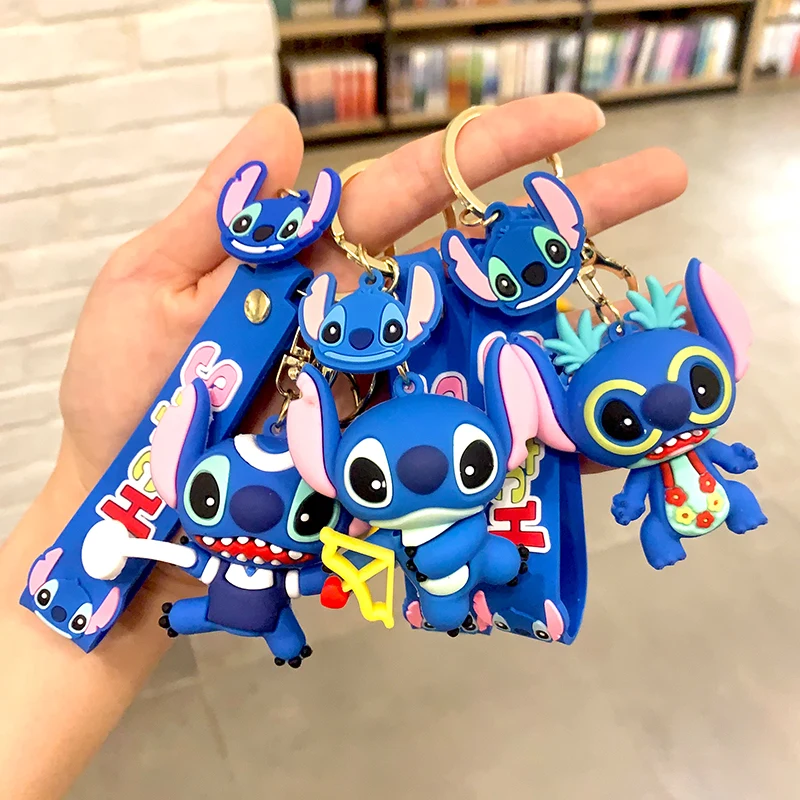 Super Mario Bros Game Stitch Disney Keychain wonder Action Figure Toy PVC Silicone Pendant Car Cartoon Bag Pendant Jewelry Gifts