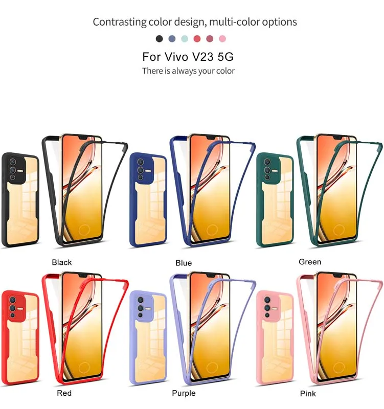 360 Double Soft Front Screen Film Hard Back Case For Vivo V23 Y20 Y20S Y20i Y12S Y55 Y75 Y76S 5G Shockproof Clear Double_voghion.com