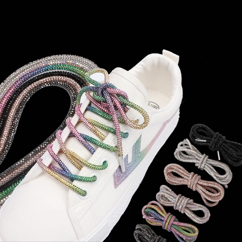 

1PCS Round Shoelaces with Rhinestones Rainbow Shiny Shoe laces Diamond Sneakers Shoelace DIY Trouser Dress Belt Shoe Accessories