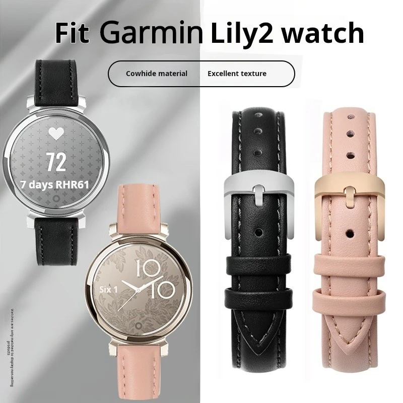 Elegant Genuine Leather Strap for Garmin Lily 2 Women's Smartwatch - 14mm Quick Release in Pink White