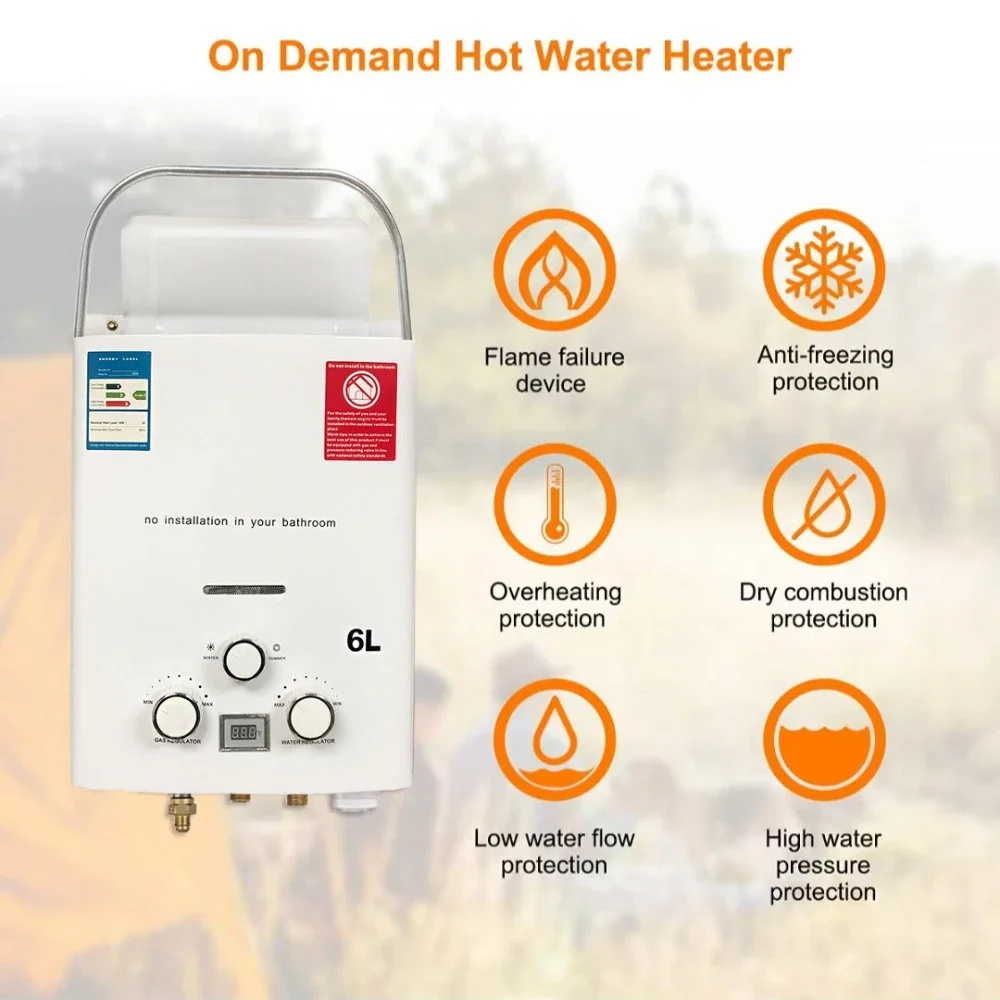 Lpg water heater 6L LPG Propane Gas Tankless Water Heater Propane Water Heater Outdoors Portable Boiler Car Truck Tent