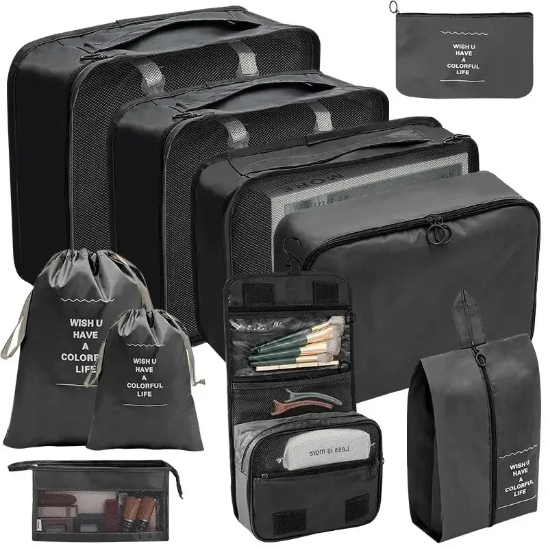 Travel Organizer Storage Bags 7/8/9/10 Pcs Set Suitcase Packing Cubes Cases Portable Wardrobe Luggage Clothes Shoe Pouch Fold