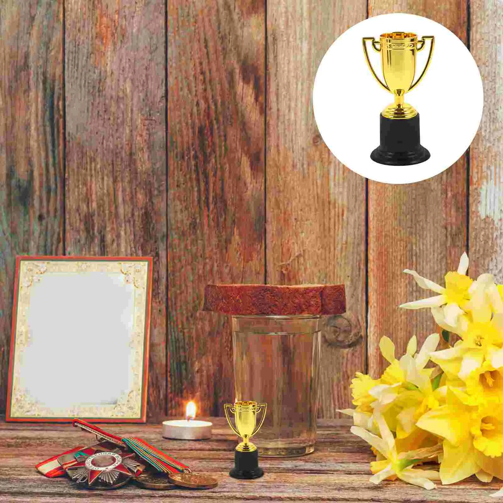 6 Pcs Golden Plastic Award Trophy Sport Mini Trophies Kids Staff Cup Awards Souvenirs Team Sports Plastic Trophies Game Prize