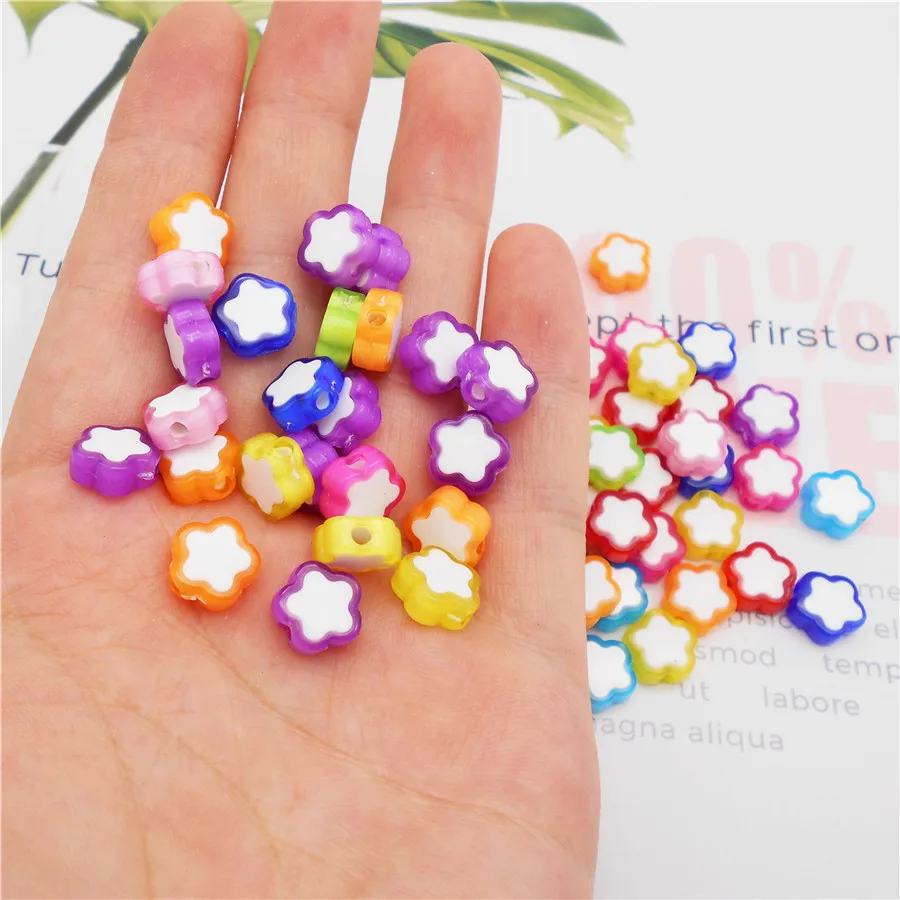 

Julie Wang 50PCS 10mm Plastic Flower Shape Beads Random Colors Spacer Bead Bracelet Jewelry Making Accessory