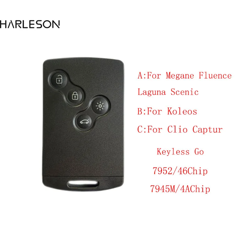 Keyless Smart Remote Key Card For Renault Megane Fluence Laguna Scenic Clio Captur Koleos 433MHz ID46-PCF7952 4AChip 7953M xnrkey 4 button smart card remote car key pcf7952 chip 433mhz for renault koleos replacement hands free card