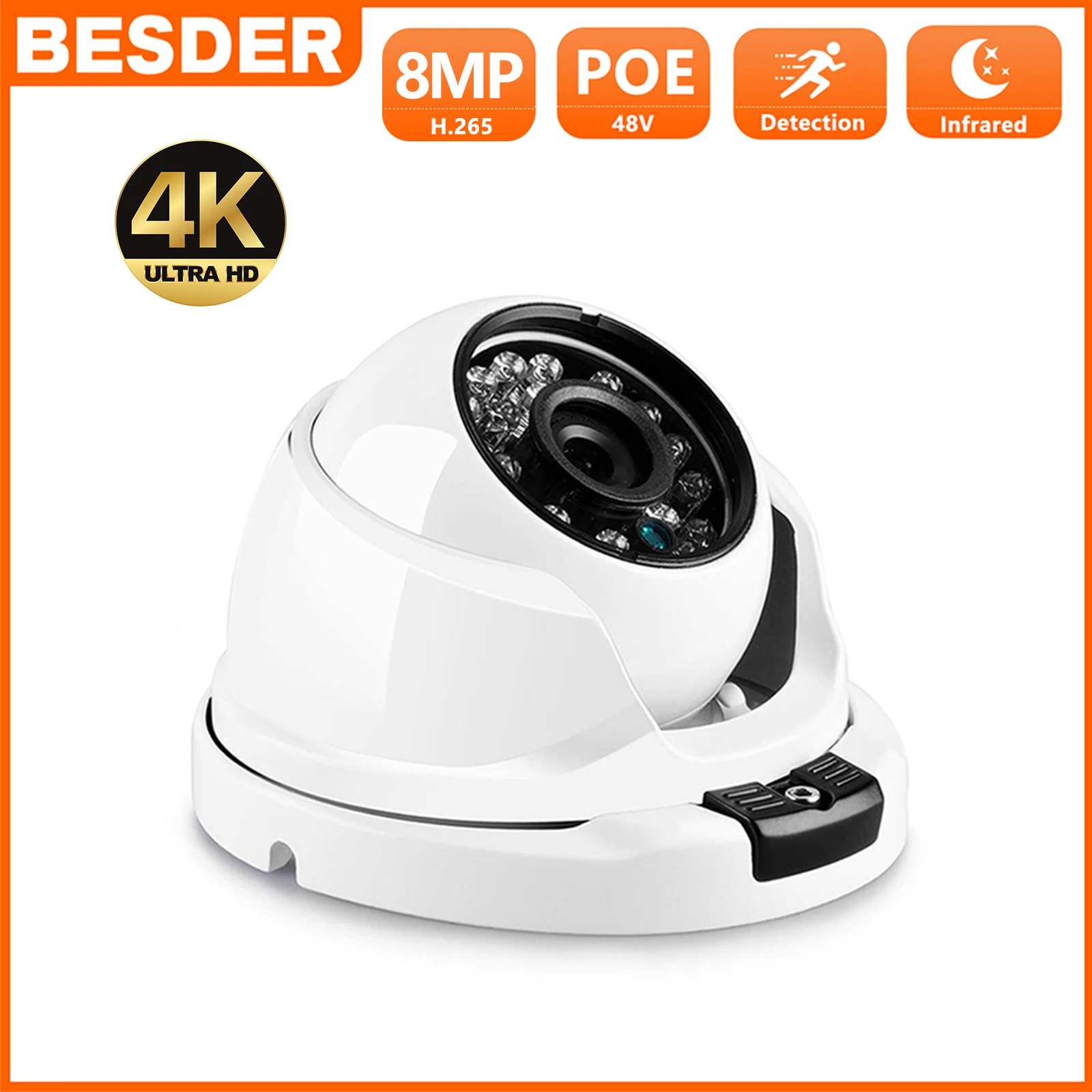 BESDER Wide Angle 2.8mm 5MP 4MP Dome IP Camera 48V PoE 2MP Metal Case P2P Indoor Vandalproof Infrared CCTV Security Camera XMEye