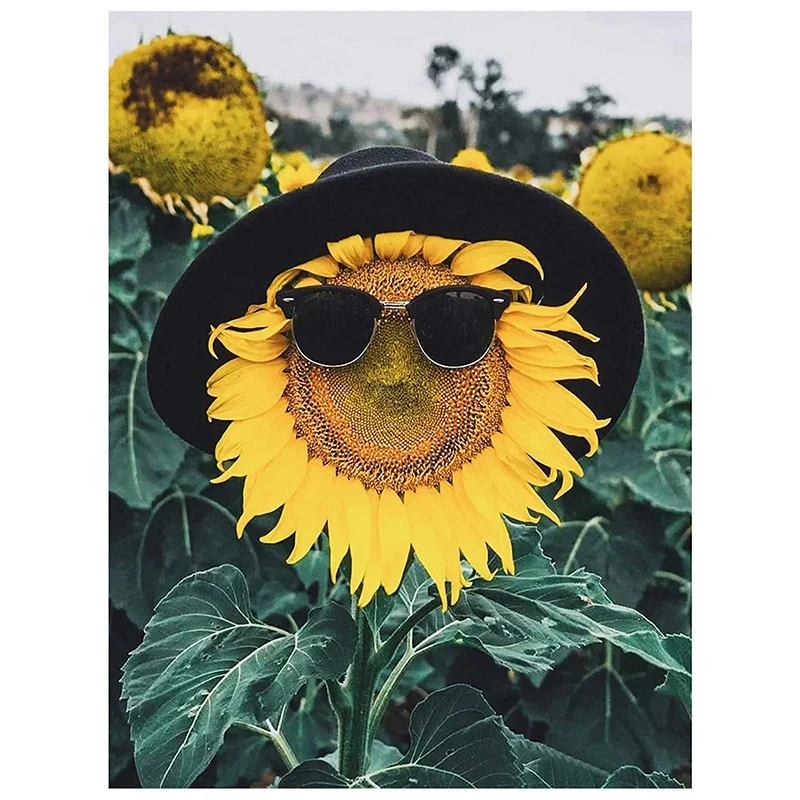 

Комплект из круглых алмазных очков с подсолнухами для украшения гостиной, столовой