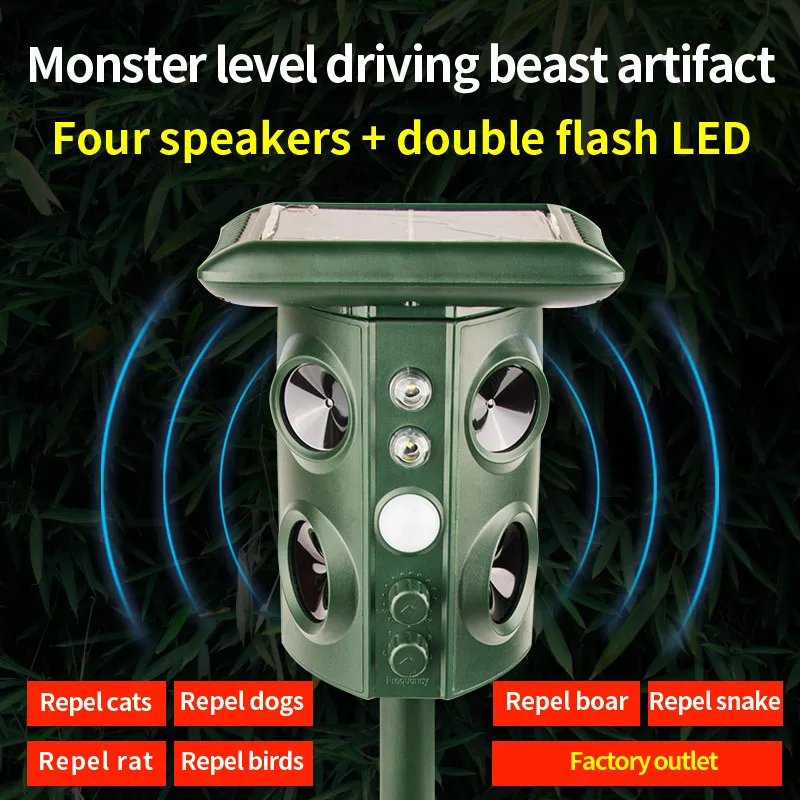 Solar Energy Dog Repeller Long Range Portable Ultrasonic Bark Control Outdoor for Bird Snake Mouse Animals