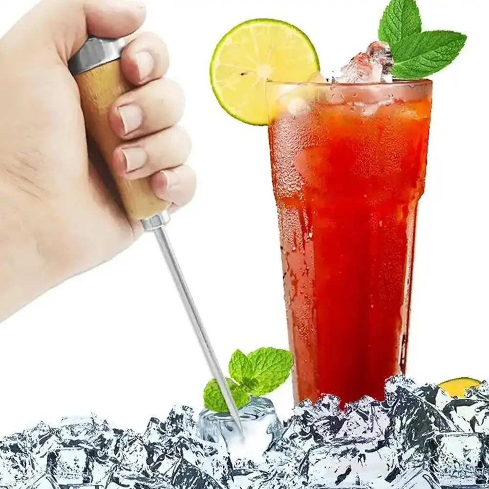 Steel Single Fork Ice Pick Wood Handle Push Ice Pick Punch For Kitchens And Restaurants Bar Party Supplies H3X3