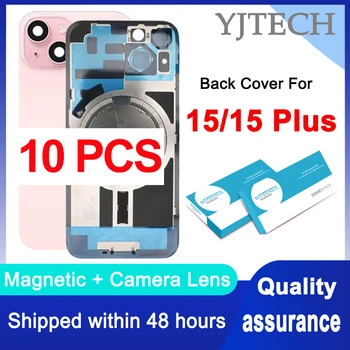10PCS For iPhone 15 Plus Back Housing Covecr With Camera Lens Battery Glass For 15 Rear Door Chassis Frame Bezel Metal Plate