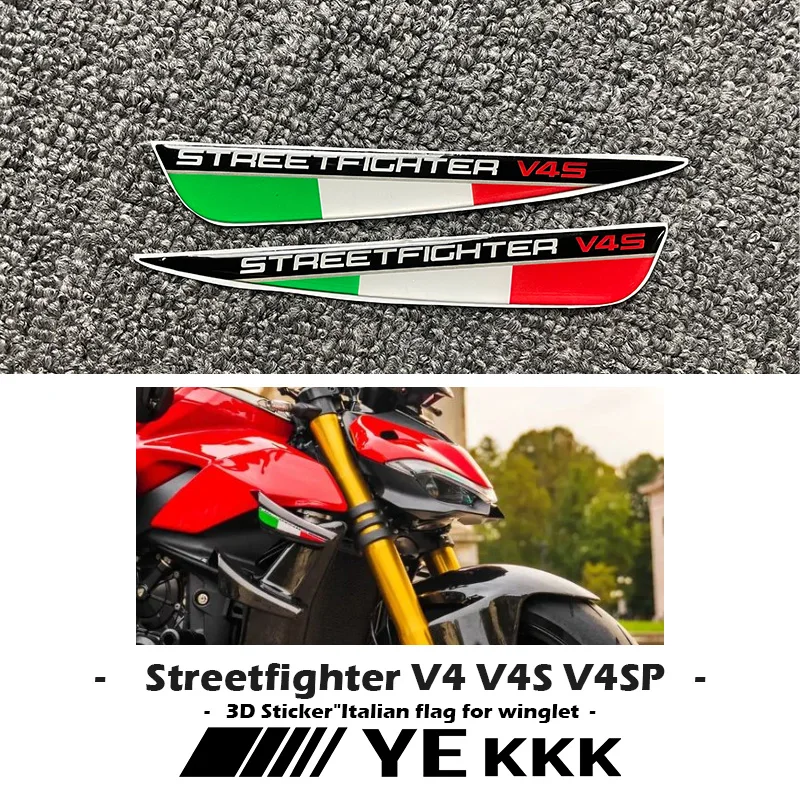 For Ducati Streetfighter V4 V4S V4SP V2 Italian Tricolor Winged Flag 3D Sticker Decal Winglet Fixed Windbreaker Wing