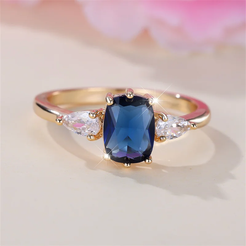 Royal Blue Zircon Square Wedding Engagement Ring