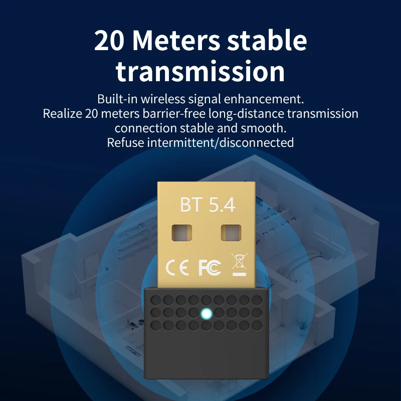 USB Bluetooth 5.4 Dongle Adapter for PC Speaker Wireless Mouse Keyboard Music Audio Receiver Transmitter Bluetooth 5.3