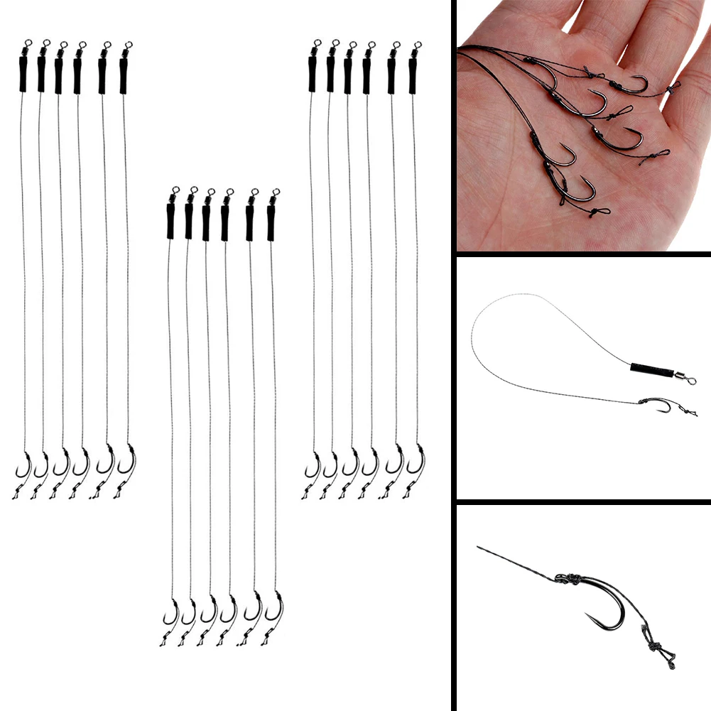 30pcs Carp Fishing Hair Rig Fishing Hook Set Ready Made Barbless Size 6