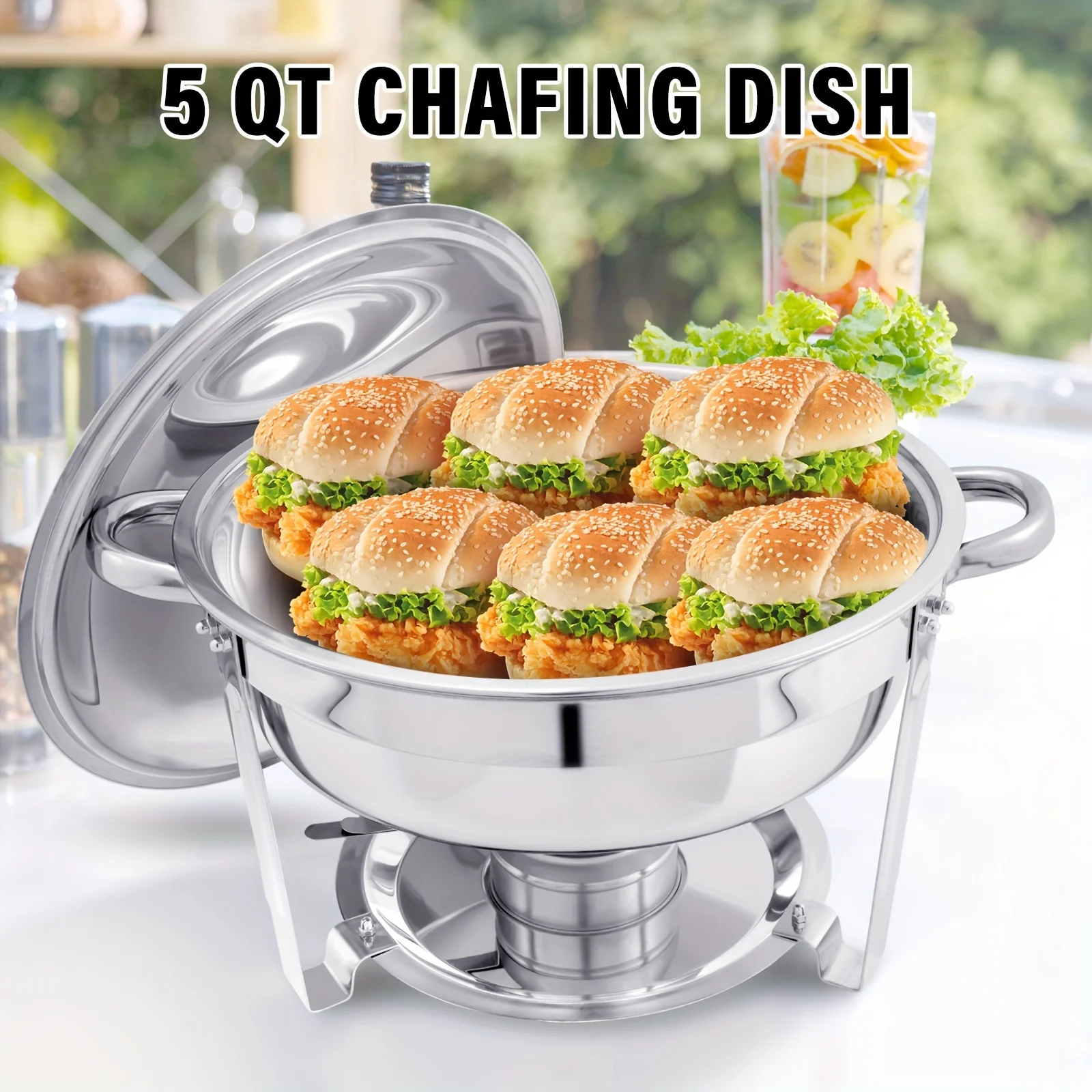1 Packs Round 5QT Chafing Dish et Set, Food Pans, Water Pan and Fuel Holders for Restaurant Catering Parties Weddings