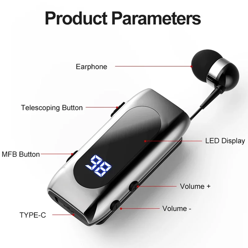 K55 Lavalier Business Bluetooth 5.2 Headphone Talk/music Time 20 Hours,led Digital Display,noice Cancelling Wireless Earphones 6