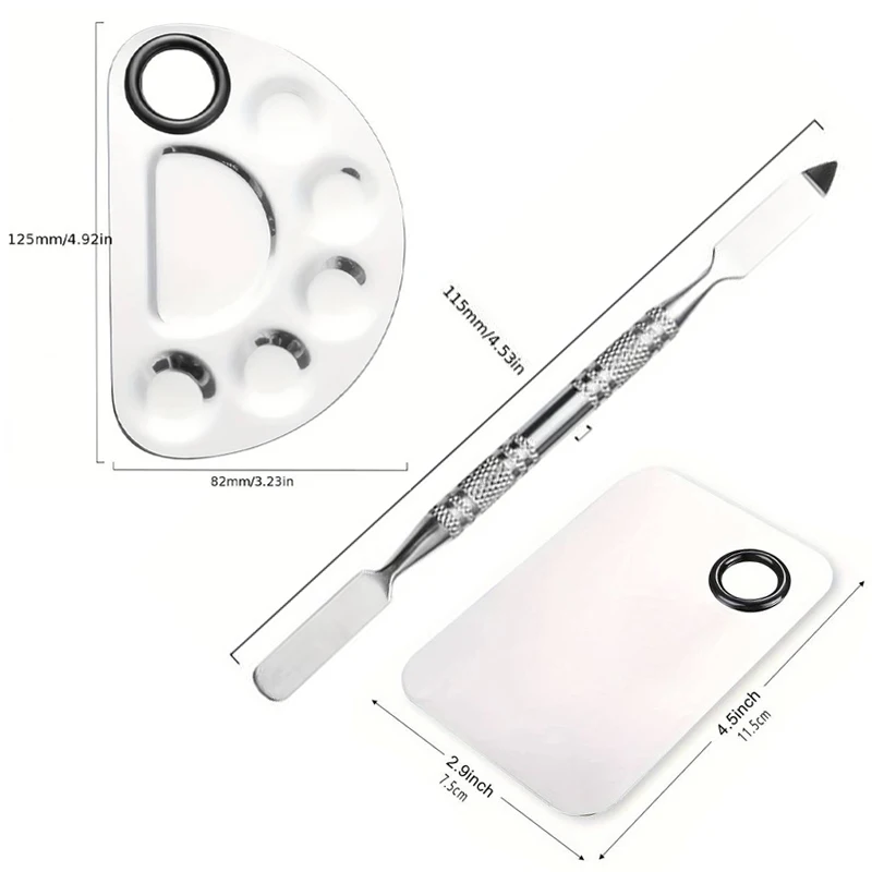 Stainless Steel Makeup Mixer Nail Art Polish Mixing Plate Foundation Eyeshadow Mixer Palette Spatula Rod Beauty Tools Stain Makeup Mixing Palette Makeup Mixing Tool Beauty Supplies Makeup Tools