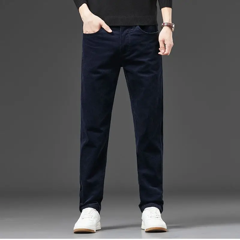 2023 Autumn Winter Casual Trend Solid Color Thick Pants Male Clothes Fashionable Warm Men's Business Straight Men's Trousers