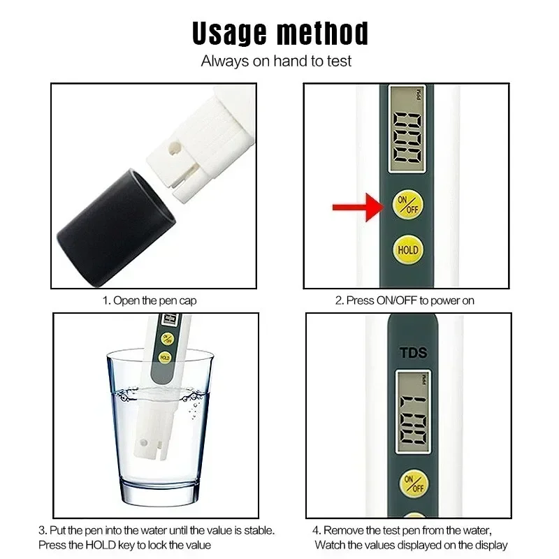 Water Tester TDS Meter Digital 0-9990ppm Drinking Water Quality Analyzer Monitor Filter Rapid Test Aquarium Hydroponics Pools