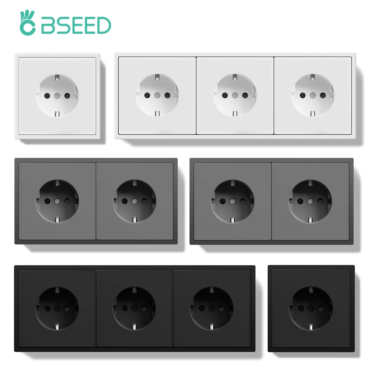 BSEED เดี่ยว EU ซ็อกเก็ตคู่ซ็อกเก็ตไฟฟ้า Triple Power Outlets กรอบพลาสติก 16A 80/150/220 มม. ขนาด 1