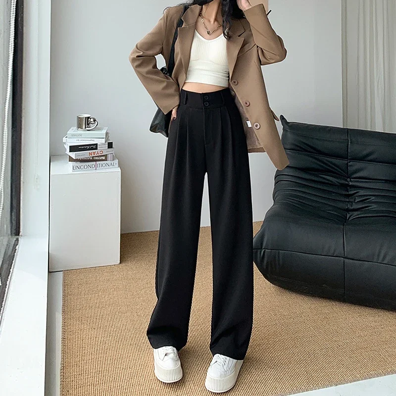 Summer Korean Style Solid Color Elegant Fashion Wide Leg Pants Women High  Waist Casual Loose All Match Oversize Trousers Female - AliExpress