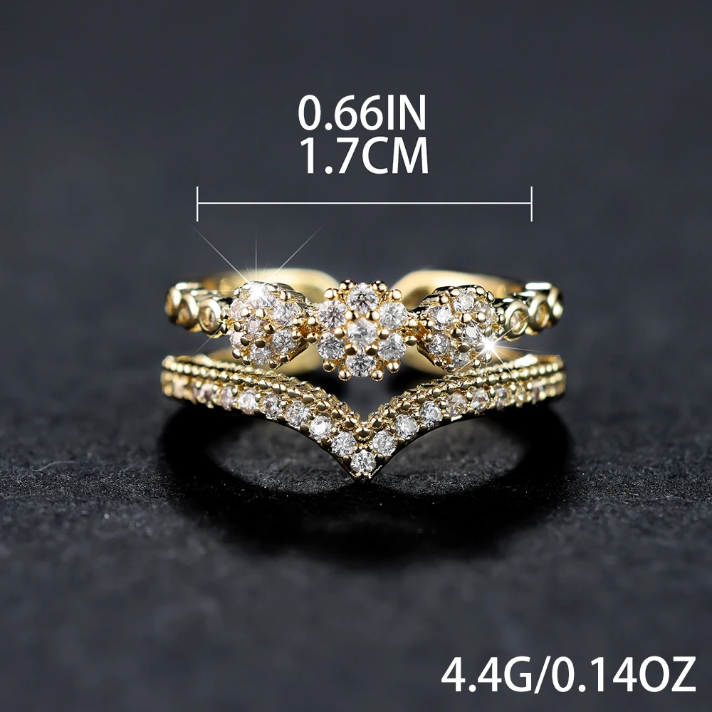 Stone Wave Rings For Women Antique Gold Color Zircon Flower Wedding Bands Adjustable Finger Ring CZ crystal rings,zircon rings,stone rings,fashion rings,gold rings,wedding rings,fashion ring,finger rings,metal rings