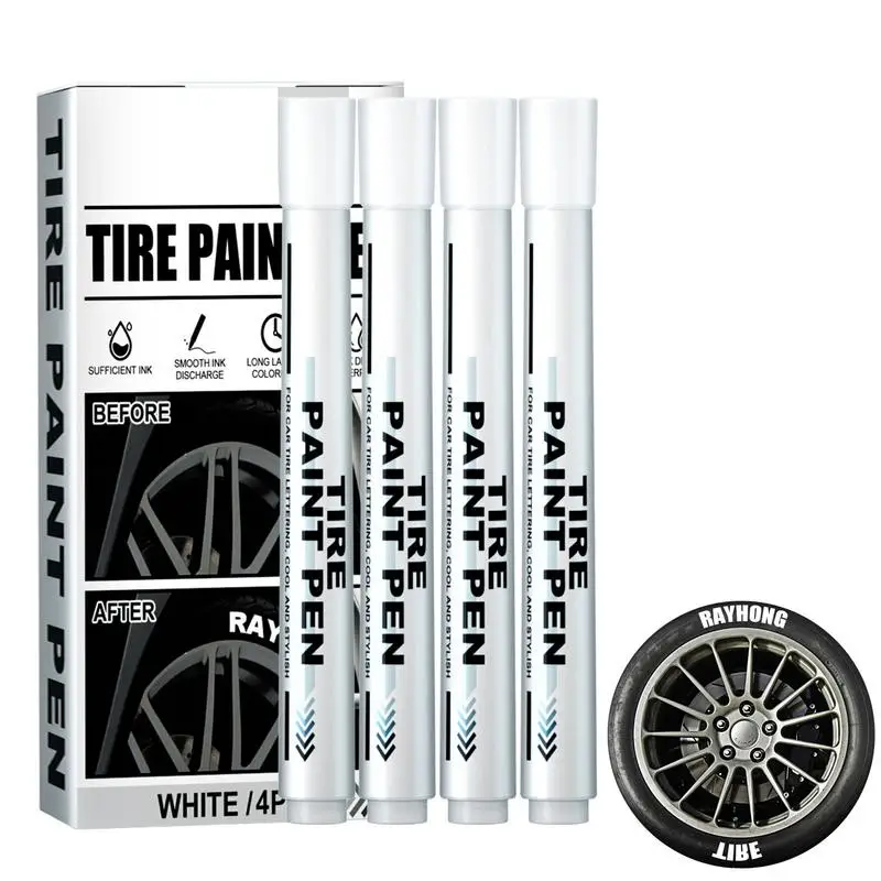 

4pcs White Paint Marker Pen Fade-proof Car Tyre Tire Tread Waterproof Permanent Paint Marker Graffti Quick-dry Oil