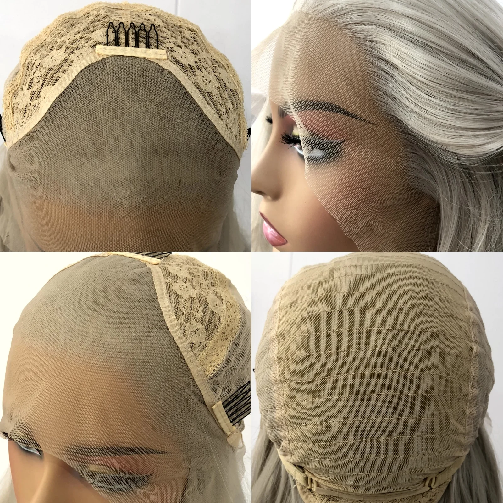 Synthetic Wig Short Curly Wavy Silver Grey Lace Front Wig Synthetic Hair Natural Deep Wave Gray Colored 13X4 Frontal Bob for Women Party