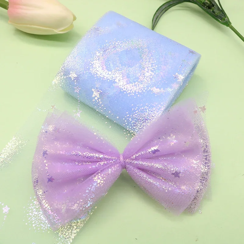 60mm Tulle 리본 반짝이 스타 러브 타입 메쉬 패브릭 롤 플로트 필름 테이프 여름 소녀의 활 만들기 Hairclip Bowknot 5 야드
