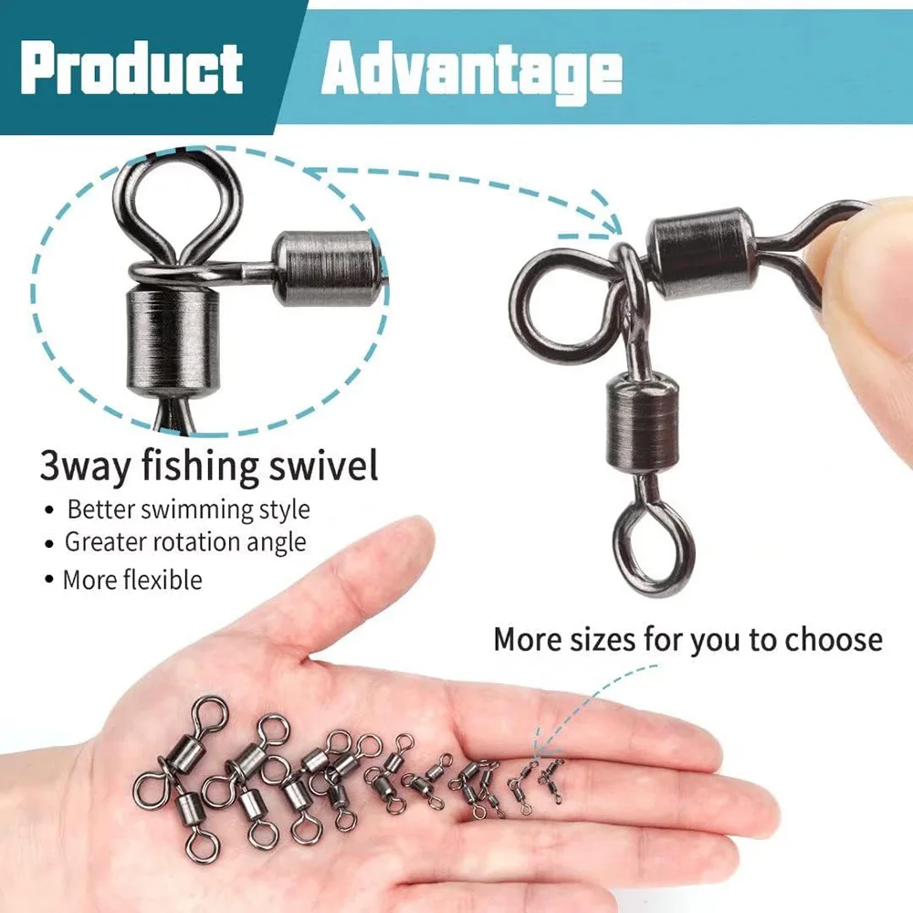Fishing Connector 25Pcs 3 Way Swivels Soft Bait 360&deg; Fast T Turn Swivel Connecting Ring Tool Tackle Accessories