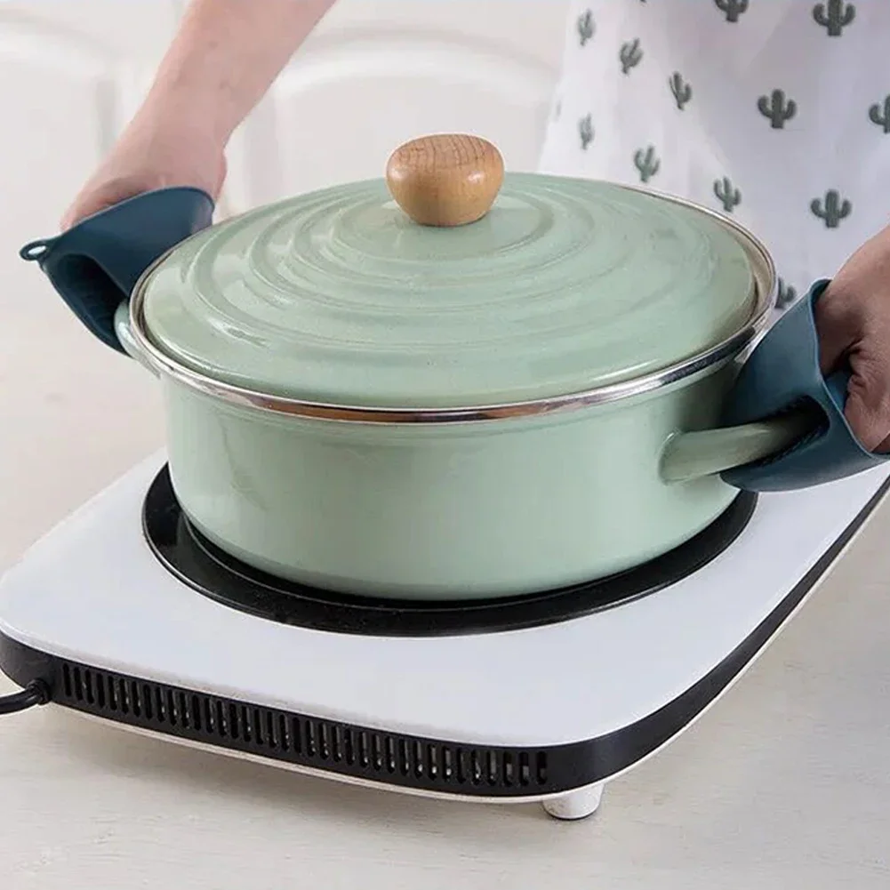 2PCS Mini Oven Mitts Set Silicone Heat Insulation Gloves Anti-scalding Microwave Non-slip Gripper Pot Holder Kitchen Tool Combo