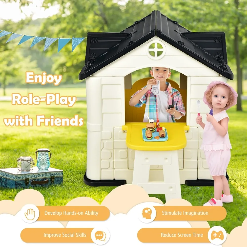 Outdoor Kids Playhouse with Picnic Table & Toy Set 4
