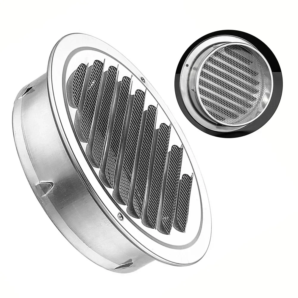 Air Vent Grille Ventilation Grille Air Vent Cover 70-300mm Round Stainless Steel Vent Grille Exterior Wall Duct Ventilation Tool