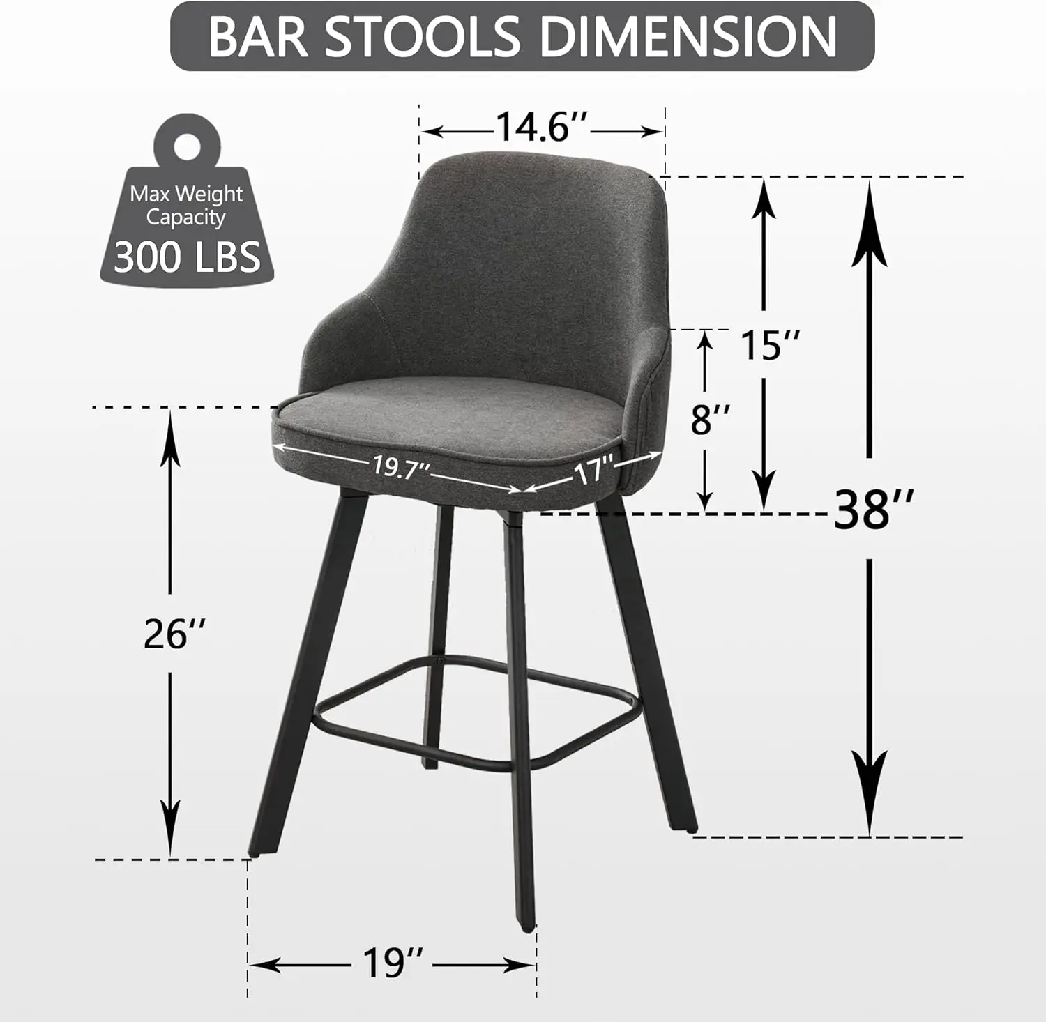Bar Stools Set of 3, 26" Swivel Counter Height Bar Stools with High Back, Linen Kitchen Barstools Counter Height