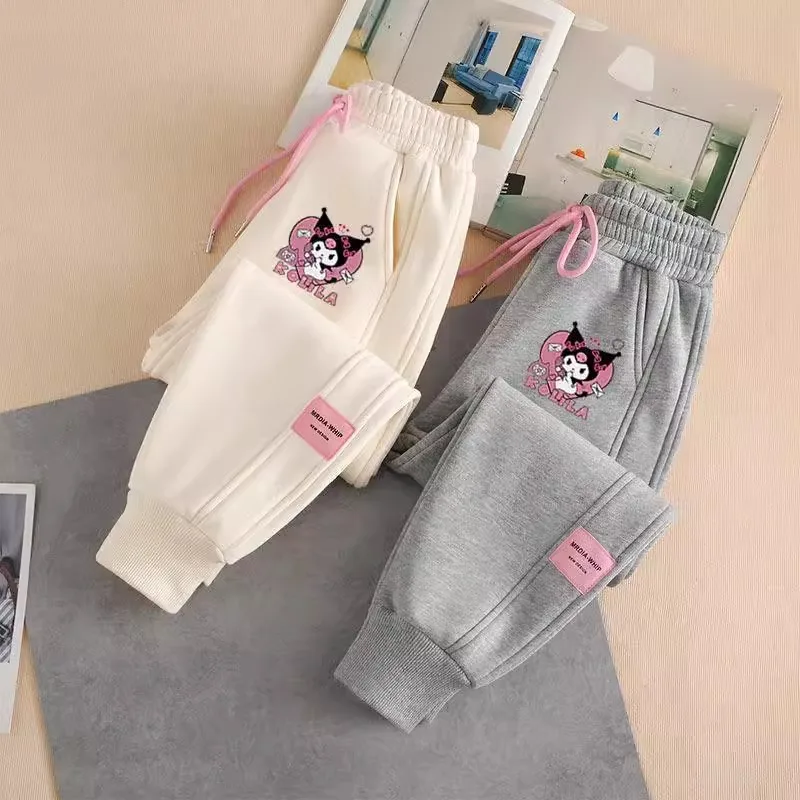 

Sanrio Kawaii Anime Kuromi Children Wintertime Fleecing Sweatpants Cute Cartoon Warm Thickness Trousers Lovely Gifts for Girls