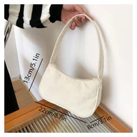 Retro Underarm Bag Women's Half Moon Shoulder Bag Fashion Solid Color Small Handbags For Women New Zipper Corduroy Clutch - Image 6