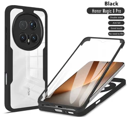 Acrylic 360° Full Cover Clear Shockproof Case with Soft Frame for Honor Magic 8 Pro (Black)