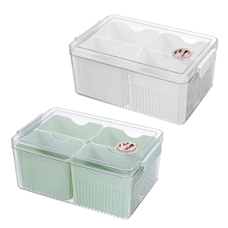 

4 Divider Refrigerator Storage Box with Lid Multipurpose Organization Holder for Kitchen Onion Garlic