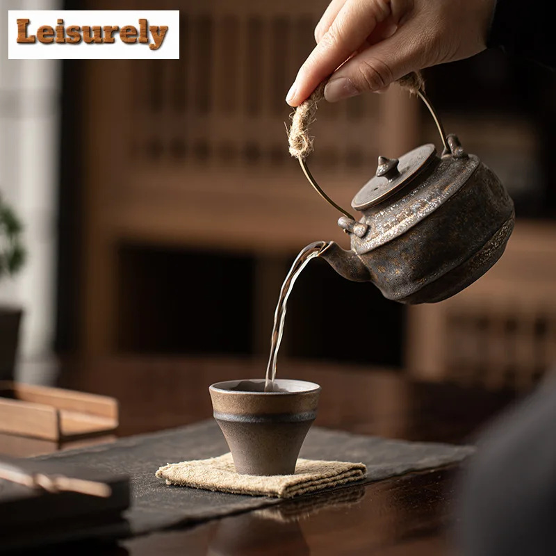 Japanese Kiln Change Gilded Iron Glaze Teapot Boutique Lifting Beam Pot Household Tea Maker Kettle Kung Fu Tea Teaware Ornaments